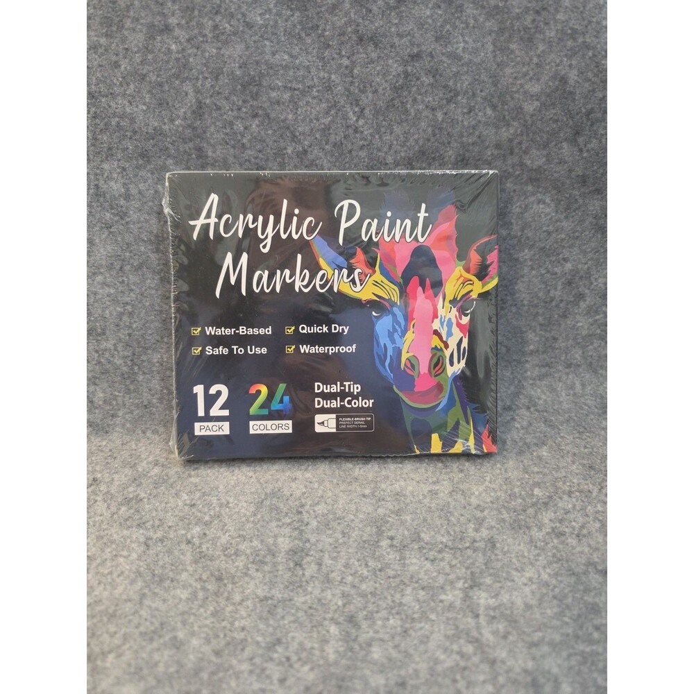 Acrylic Paint Markers 12 Pack, 24 Colors Dual-Tip Dual-Color, Water-Based